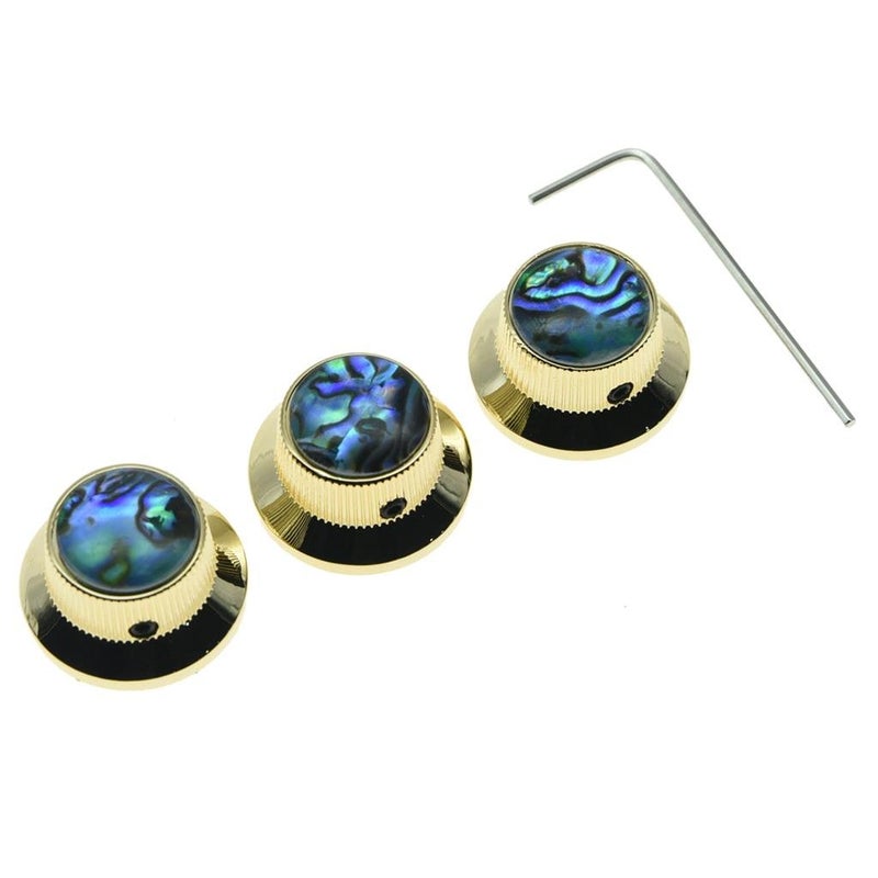 KAISH Set of 3 Set Screw Abalone Top Gold Guitar Bass Knobs Strat Metal Knobs for 6mm Shaft Pots - Image 2